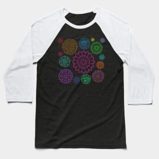 Colorful Groovy Flower Pattern Outline Baseball T-Shirt